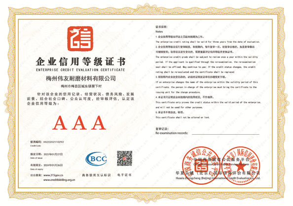 中国 MEIZHOU WEIYOU WEAR-RESISTING MATERIAL Co., LTd. 認証